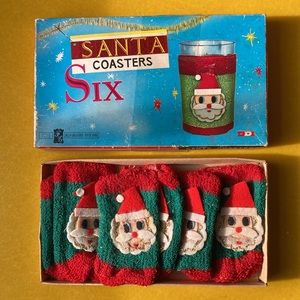 Vintage deadstock Christmas Santa coasters cozies made in Japan set of six